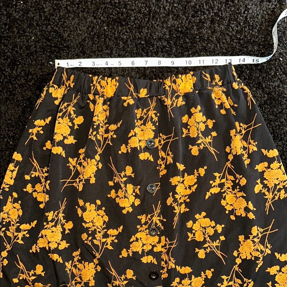 031 SHEIN- Floral Black and Orange Women's Skirt